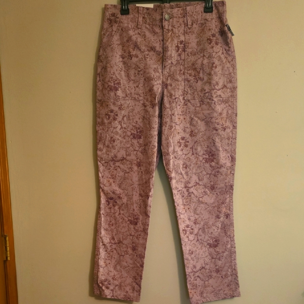 New Knox Rose Women's Size M Pink Rose Floral Elastic Back 32 W 30 Inseam Pants